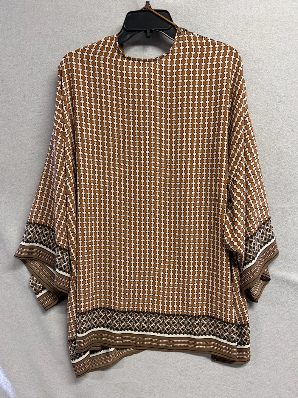 Max Studio Brown Geometric Open-Front Kimono Wrap Cardigan One Size - Picture 2 of 7